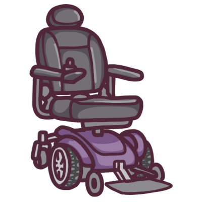 a purple and grey power chair
